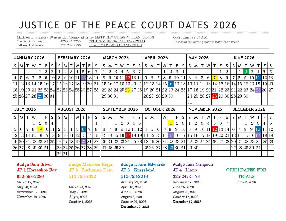 Justice of the Peace Calendar